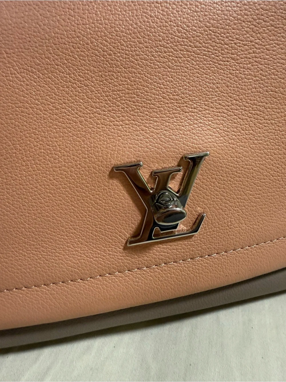 LOUIS VUITTON Lockme II BB Pebbled Leather Crossbody Bag Peach